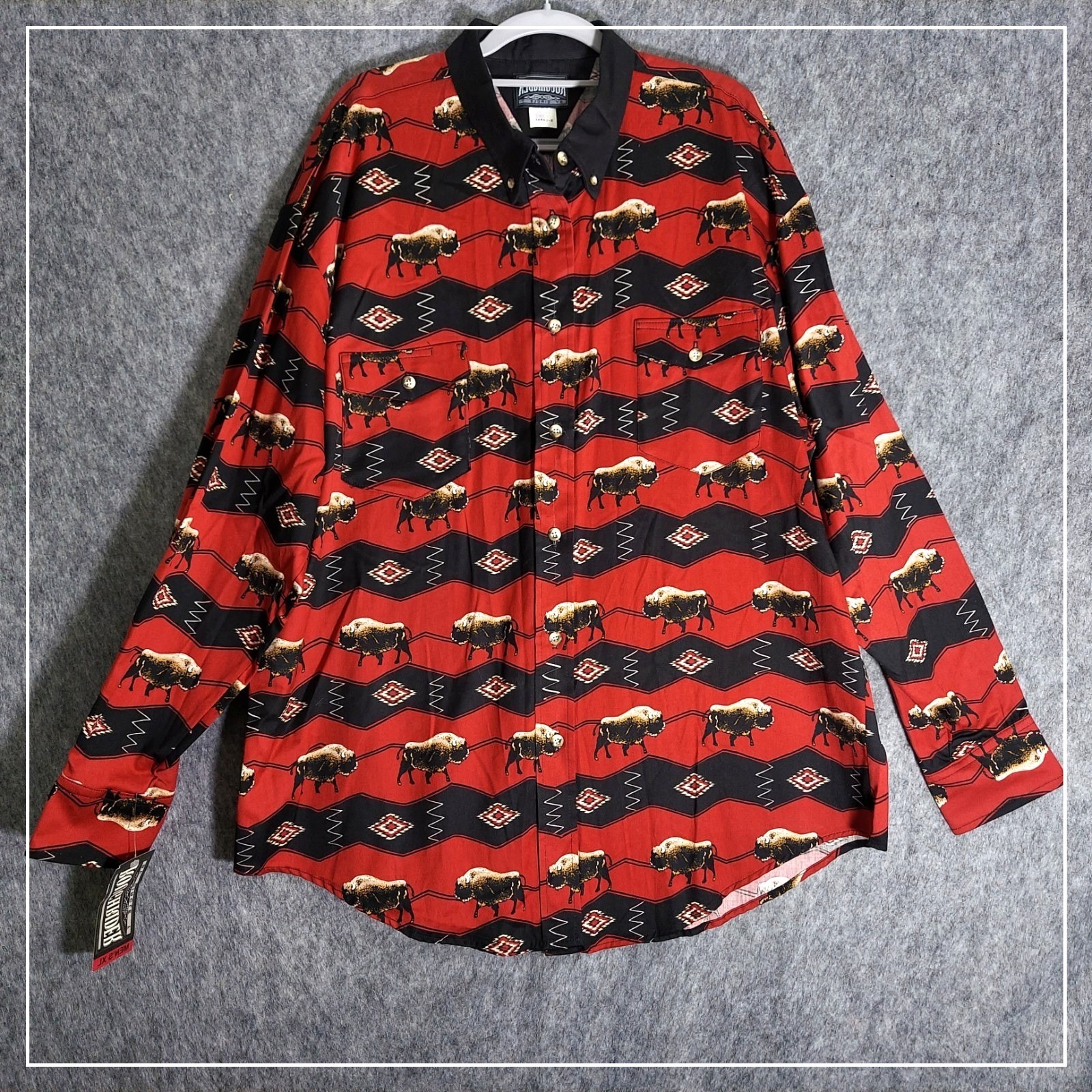 Roughrider Shirt Men Xl Red Buffalo Print Southwestern Western Button Up